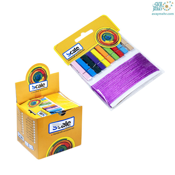 بند آویز عکس+۱۰ عدد گیره چوبی رنگی اسکیل