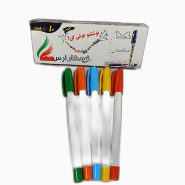 خودکار آبی بدنه سفید درب رنگی (تبلیغاتی)